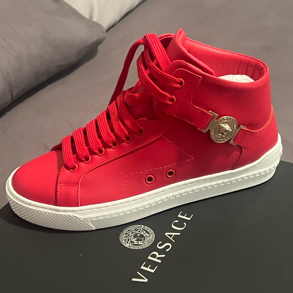 Versace Bold Red Sneakers with Gold Medusa Accent